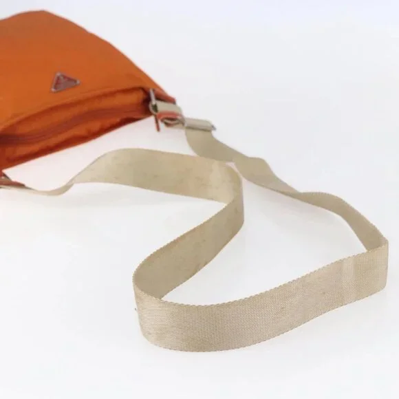 PRADA Shoulder Bag Nylon Orange Silver Auth 152258